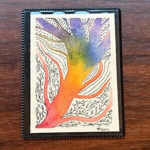 Art Watercolor and Ink Magnet Rainbow River Handmade